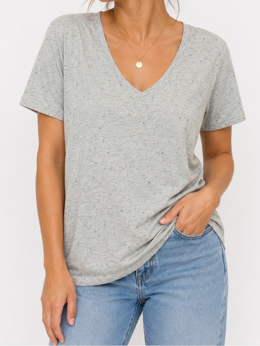 Carhartt Relaxed Fit Confetti Speckled V-Neck Tee Shirt Medium Gray M